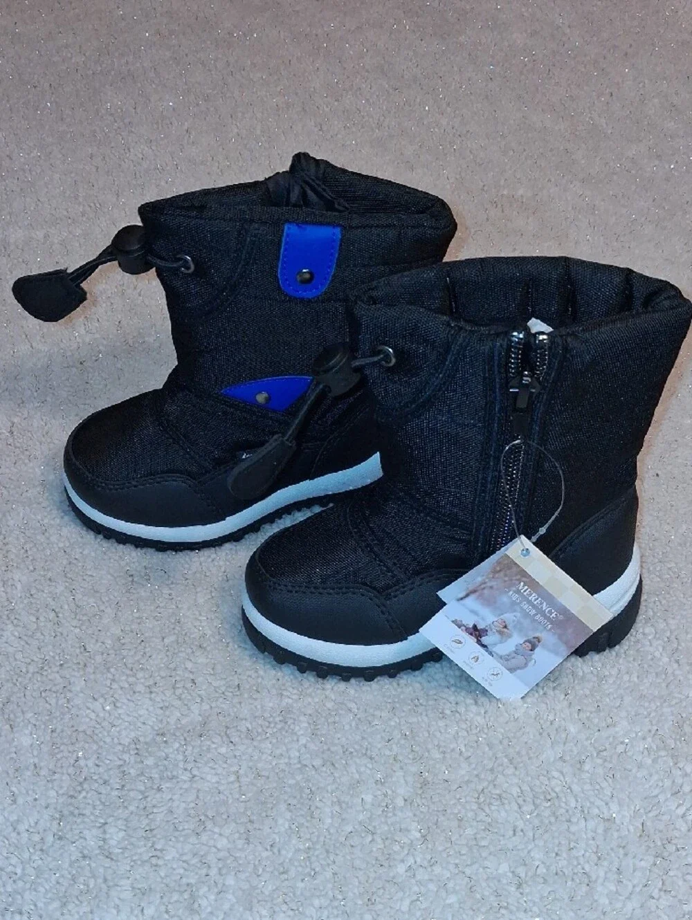Brand New Kids Black Snow Boots with Easy Toggle Closure Size 23
